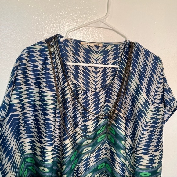Collective Concepts Poncho Blouse Blue Geometric - Picture 2 of 13